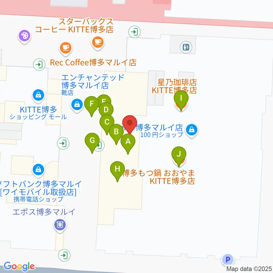 HMV&BOOKS HAKATA周辺のファミレス・ファーストフード一覧地図