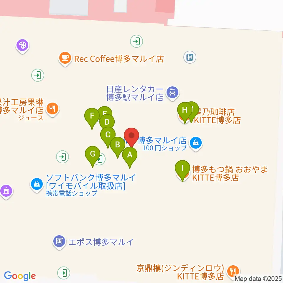 HMV&BOOKS HAKATA周辺のファミレス・ファーストフード一覧地図