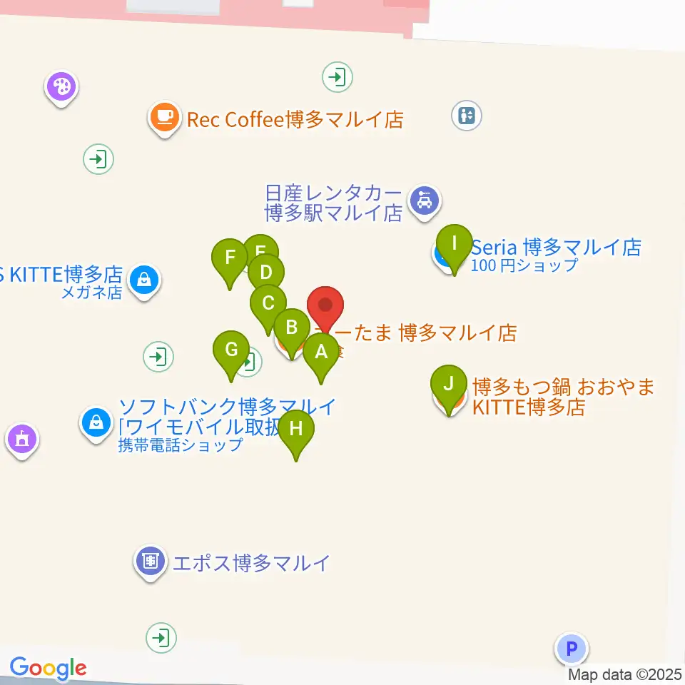 HMV&BOOKS HAKATA周辺のファミレス・ファーストフード一覧地図