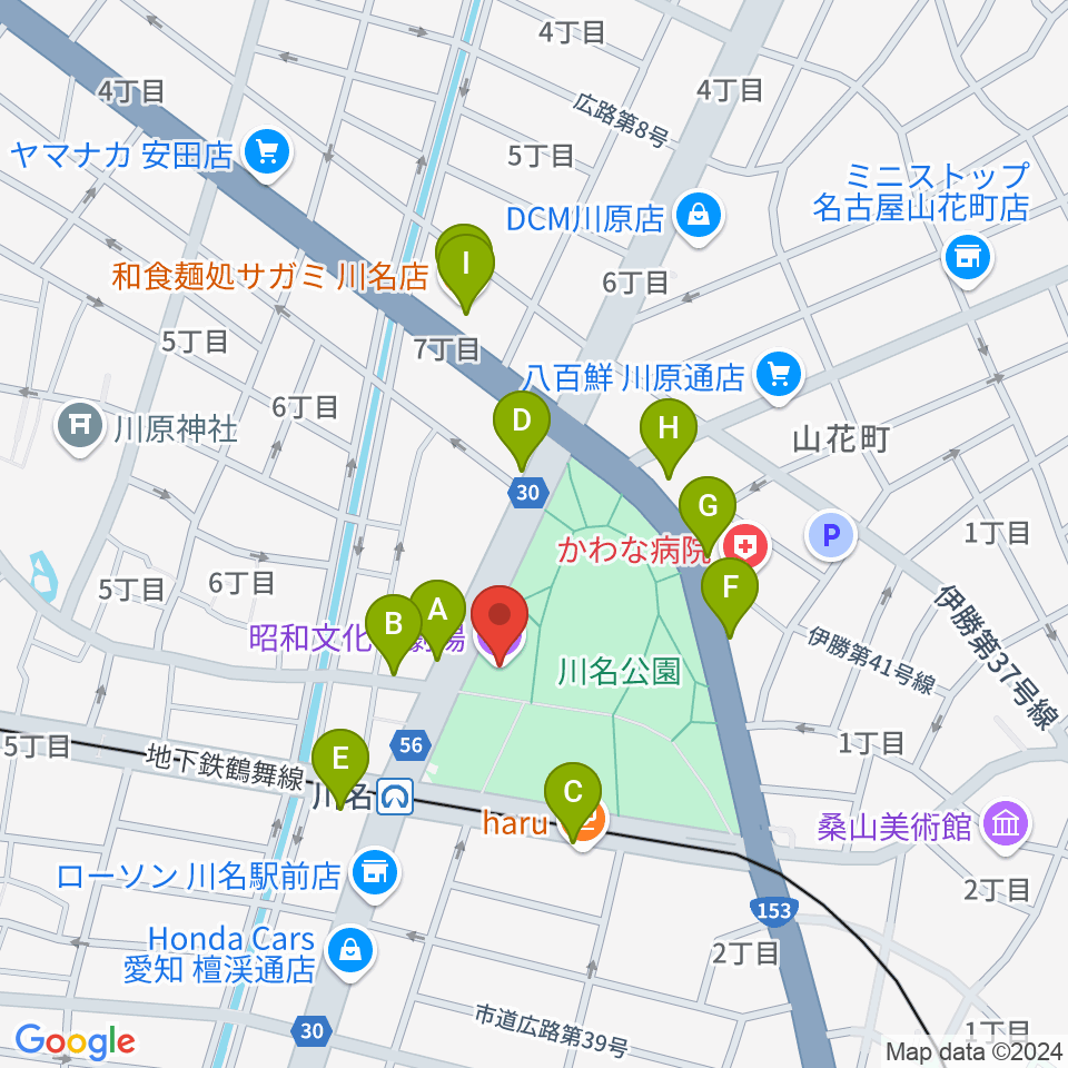 昭和文化小劇場周辺のファミレス・ファーストフード一覧地図