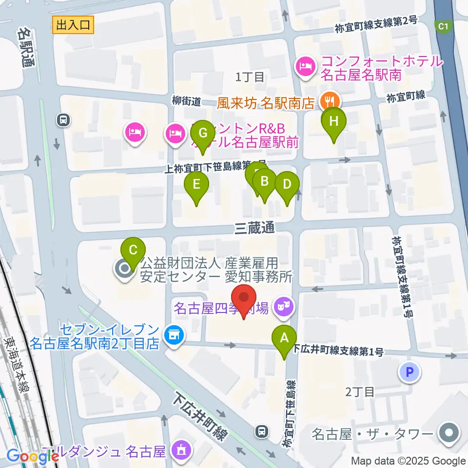 名古屋四季劇場周辺のファミレス・ファーストフード一覧地図