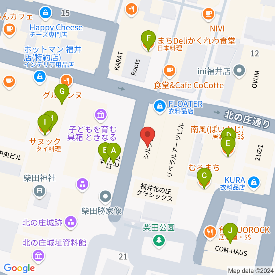 福井 北ノ庄クラシックス周辺のファミレス・ファーストフード一覧地図