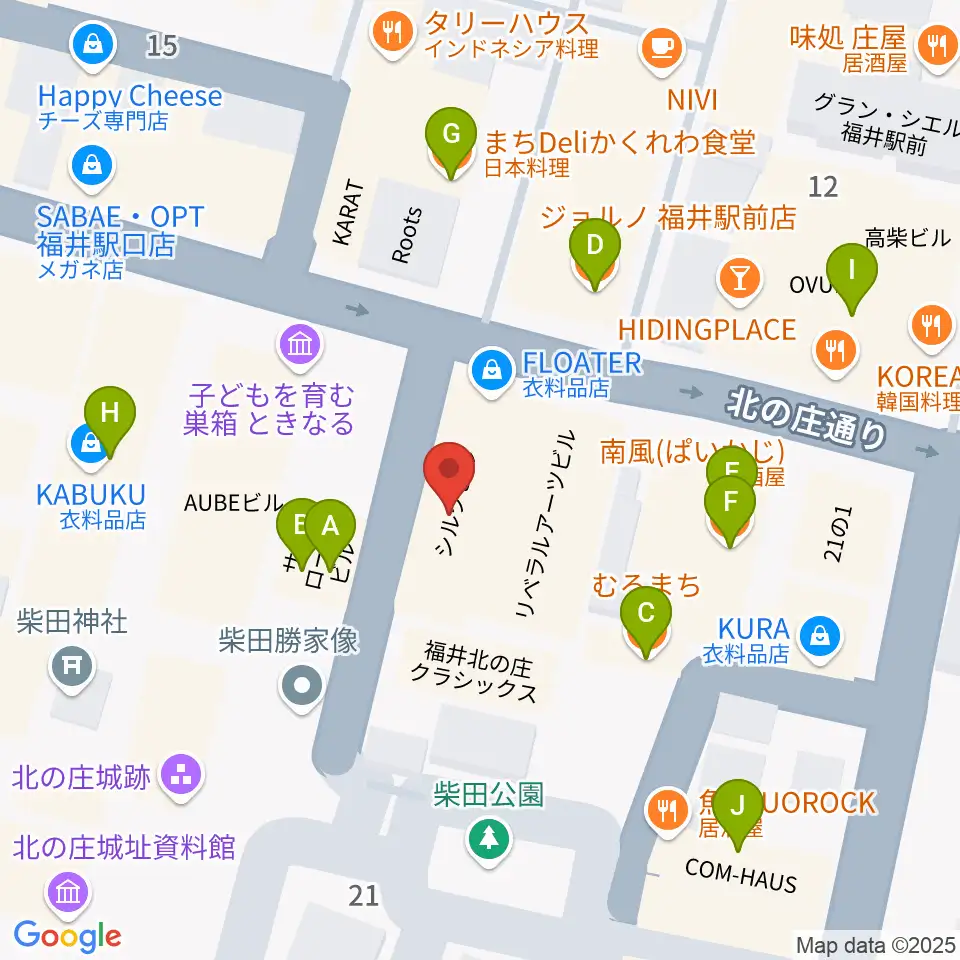 福井 北ノ庄クラシックス周辺のファミレス・ファーストフード一覧地図