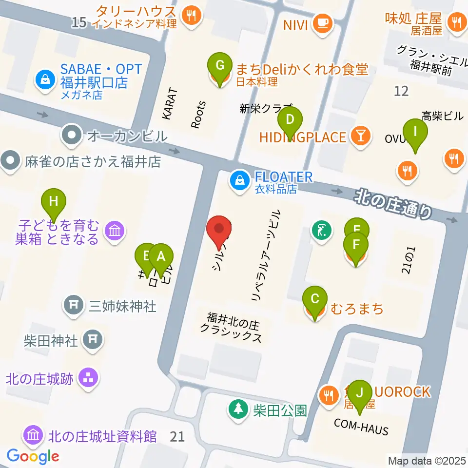 福井 北ノ庄クラシックス周辺のファミレス・ファーストフード一覧地図