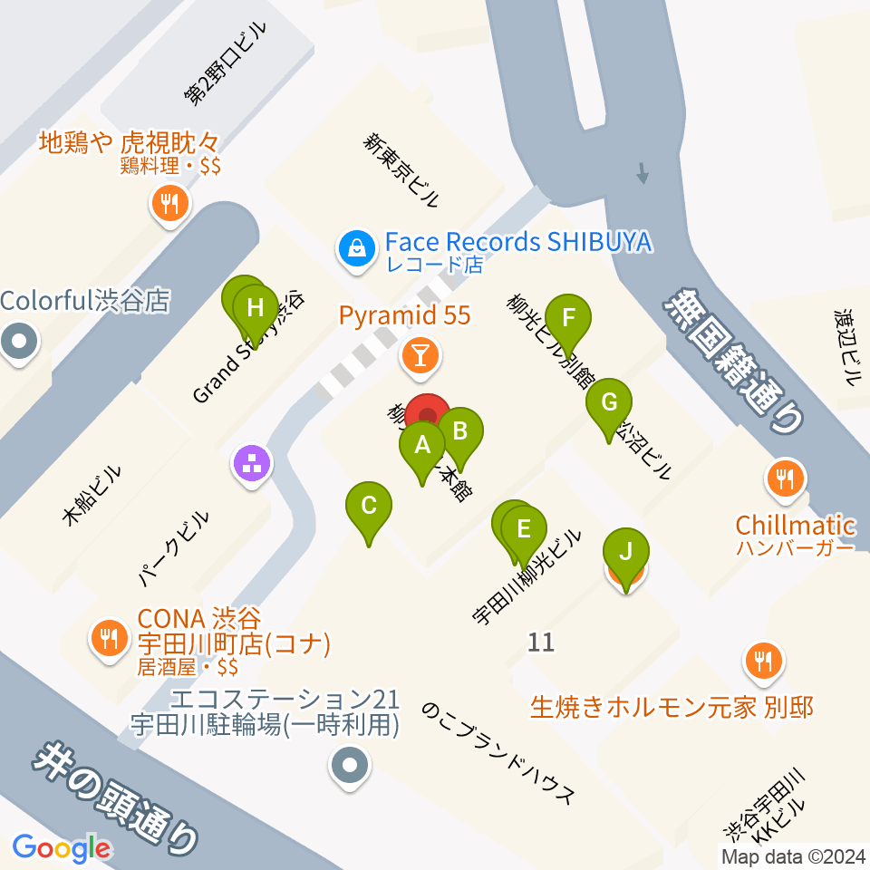 渋谷NERDS周辺のファミレス・ファーストフード一覧地図