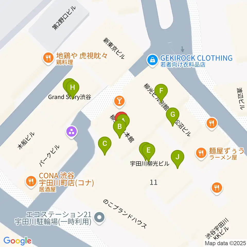 渋谷NERDS周辺のファミレス・ファーストフード一覧地図