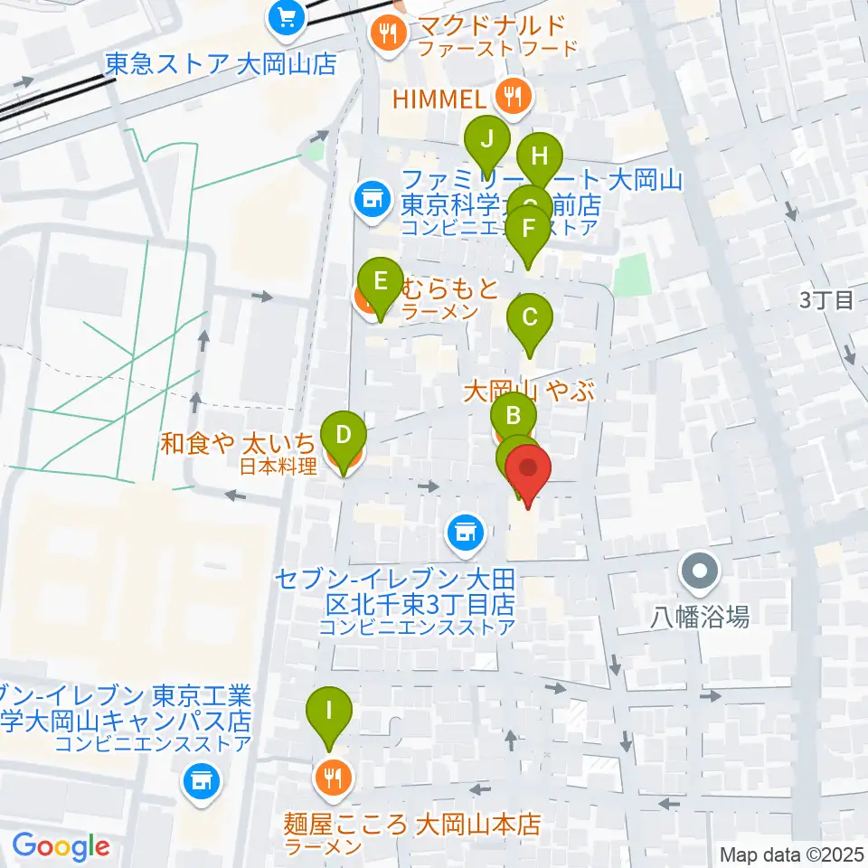 大岡山グッドストックトーキョー周辺のファミレス・ファーストフード一覧地図