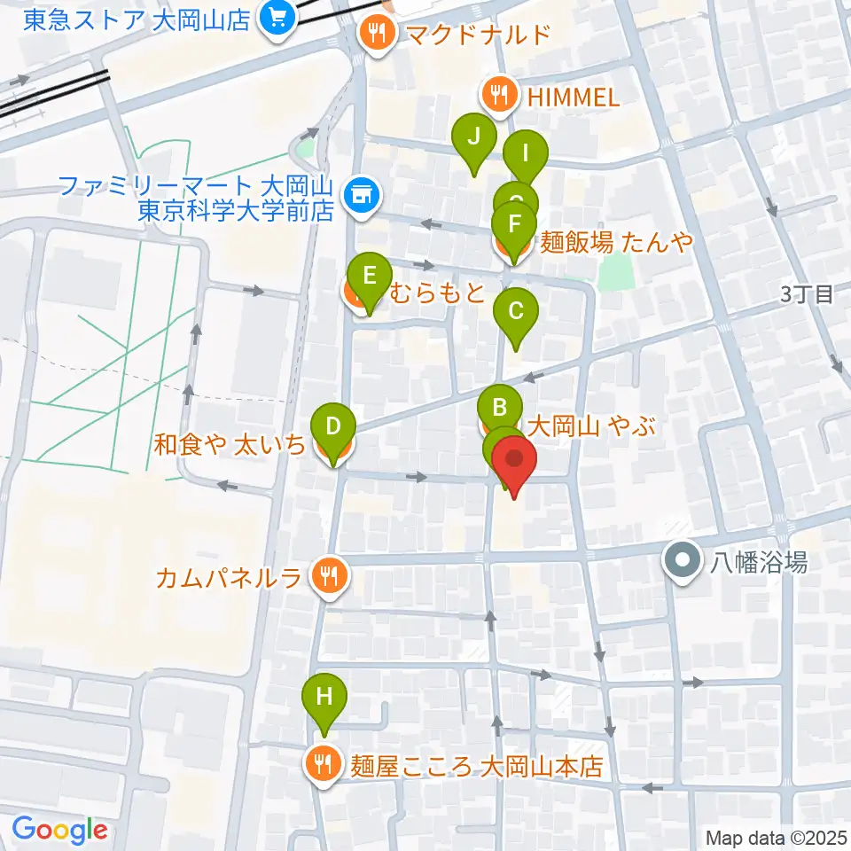 大岡山グッドストックトーキョー周辺のファミレス・ファーストフード一覧地図