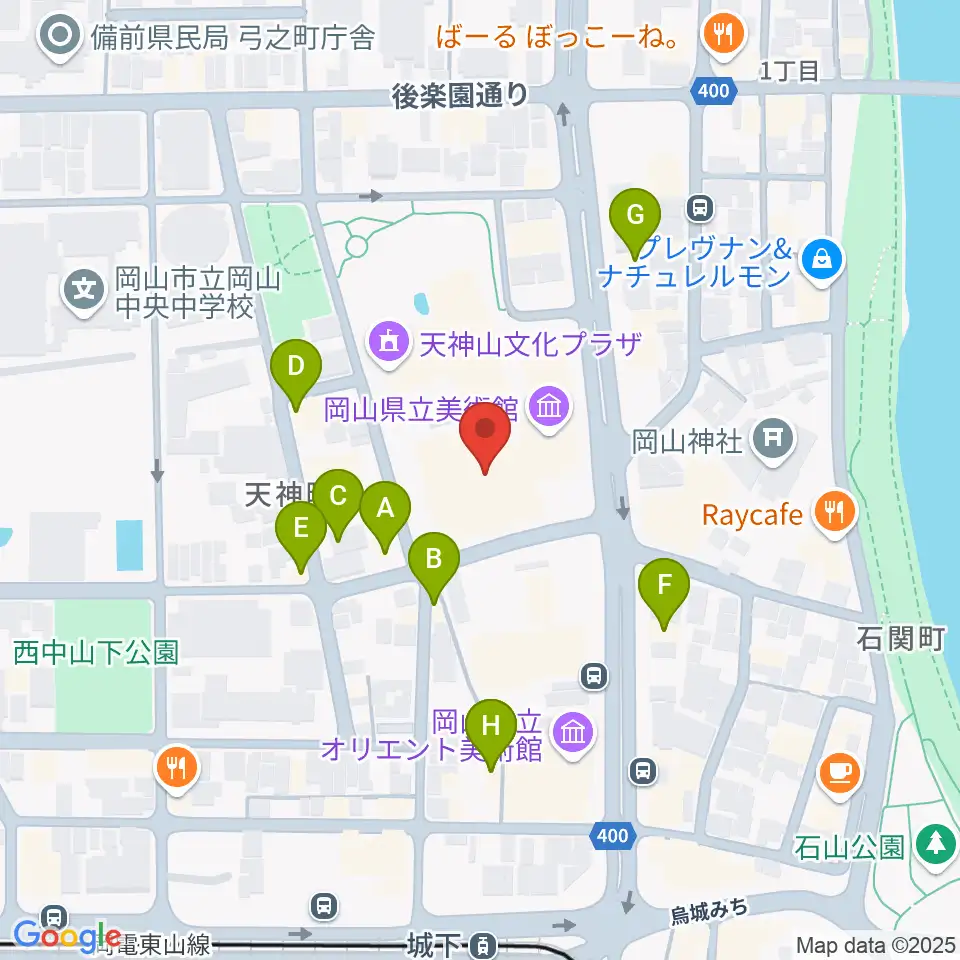 岡山県立美術館周辺のファミレス・ファーストフード一覧地図