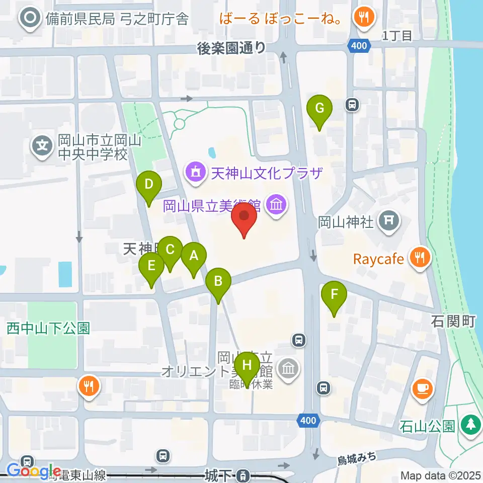 岡山県立美術館周辺のファミレス・ファーストフード一覧地図