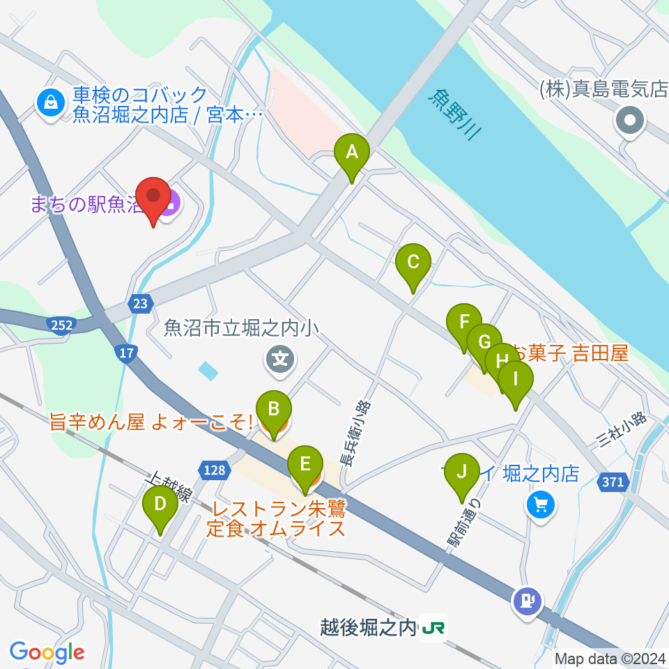 FMうおぬま周辺のファミレス・ファーストフード一覧地図