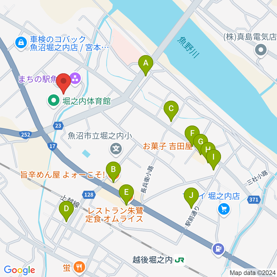 FMうおぬま周辺のファミレス・ファーストフード一覧地図