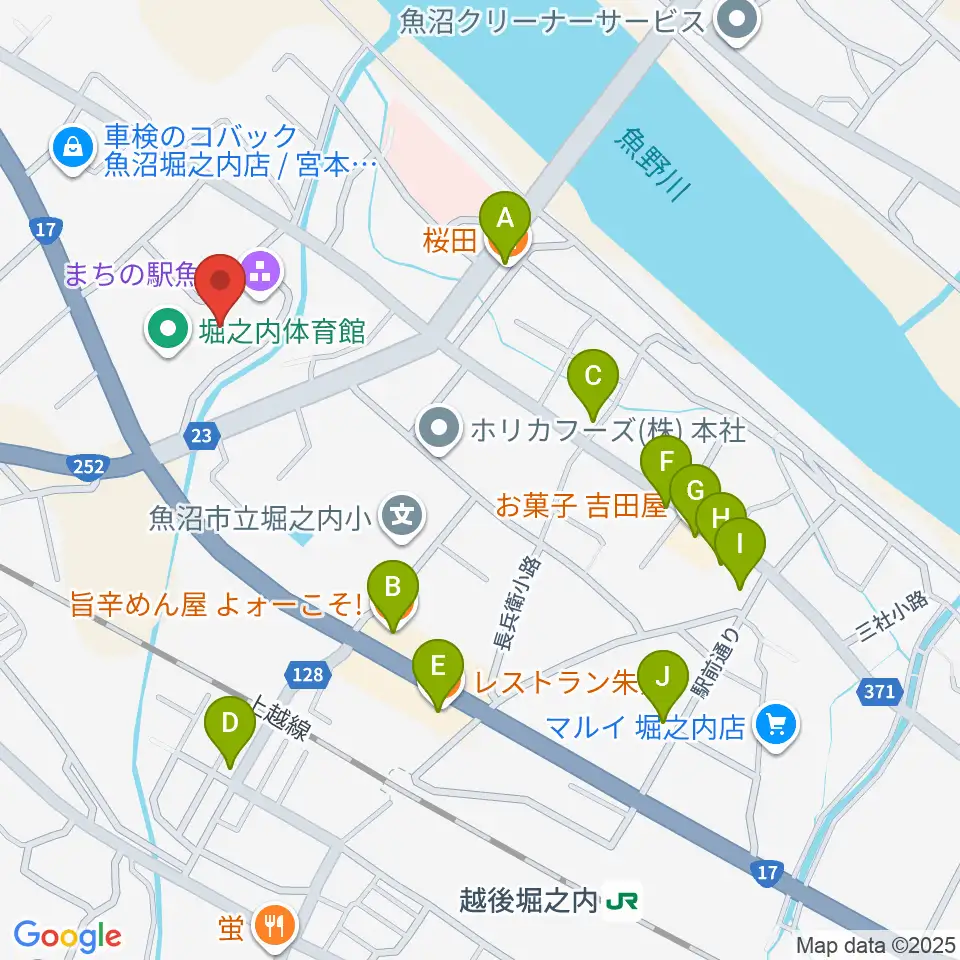 FMうおぬま周辺のファミレス・ファーストフード一覧地図