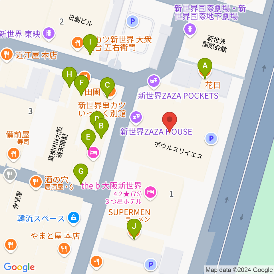 朝日劇場周辺のファミレス・ファーストフード一覧地図