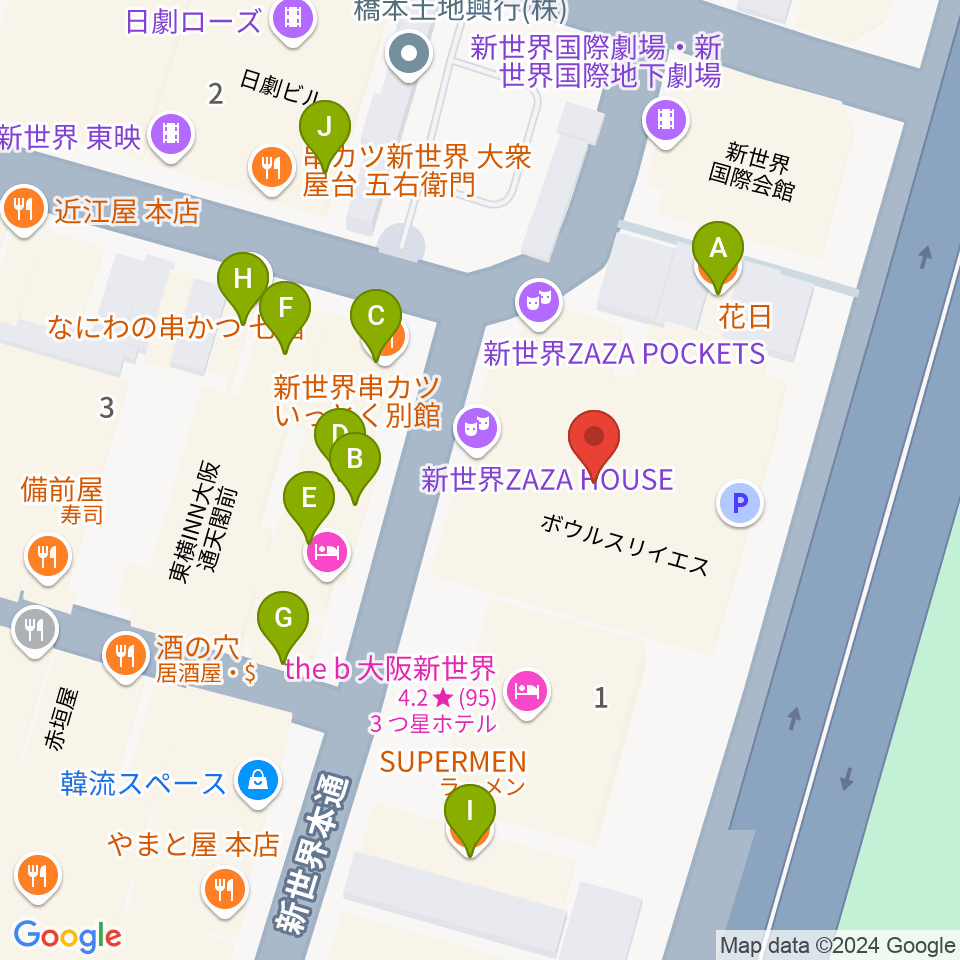 朝日劇場周辺のファミレス・ファーストフード一覧地図