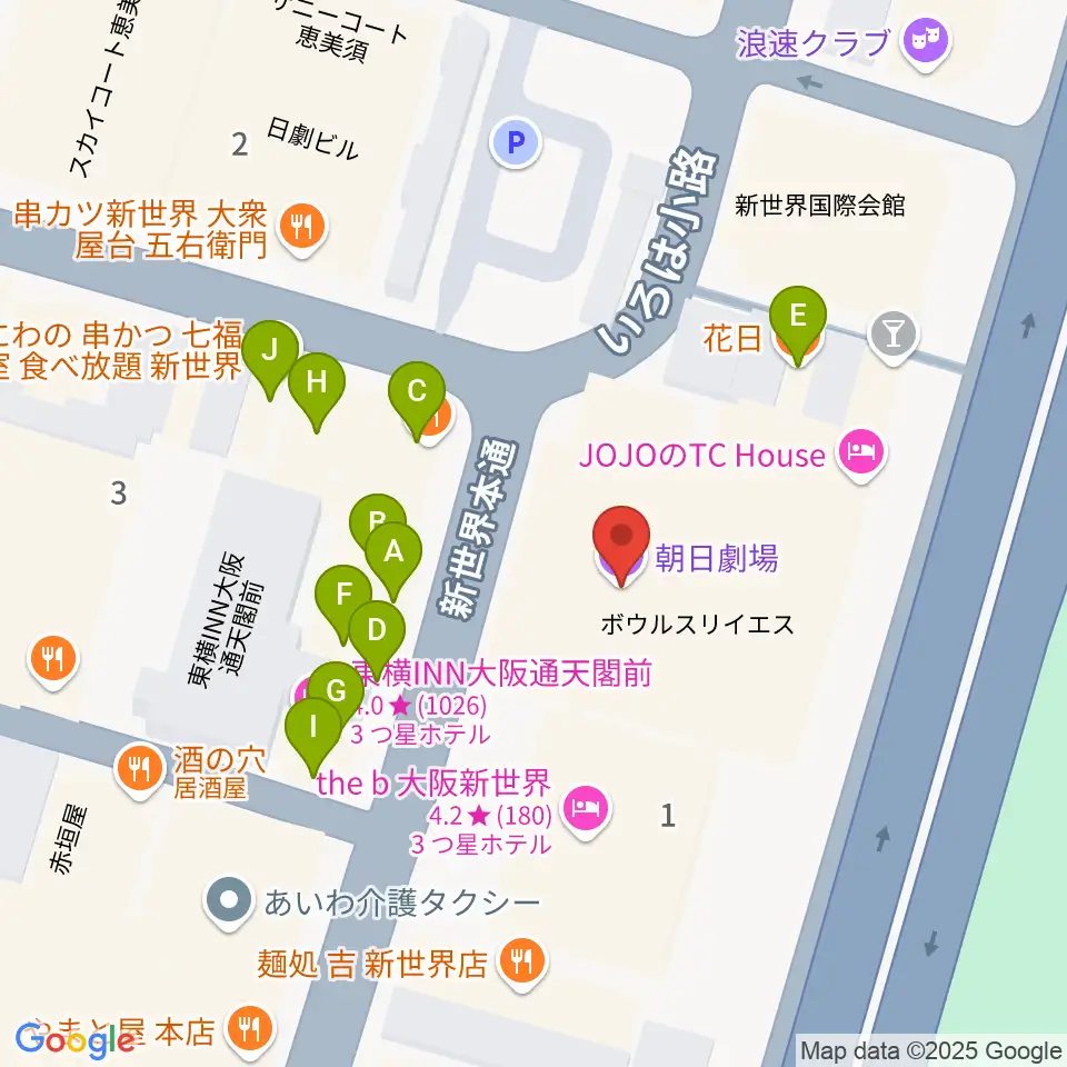 朝日劇場周辺のファミレス・ファーストフード一覧地図