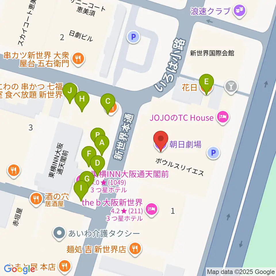 朝日劇場周辺のファミレス・ファーストフード一覧地図