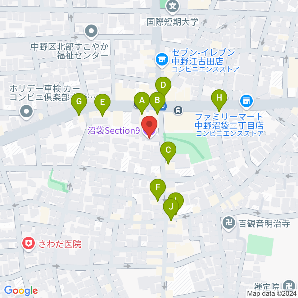 沼袋Section9周辺のファミレス・ファーストフード一覧地図