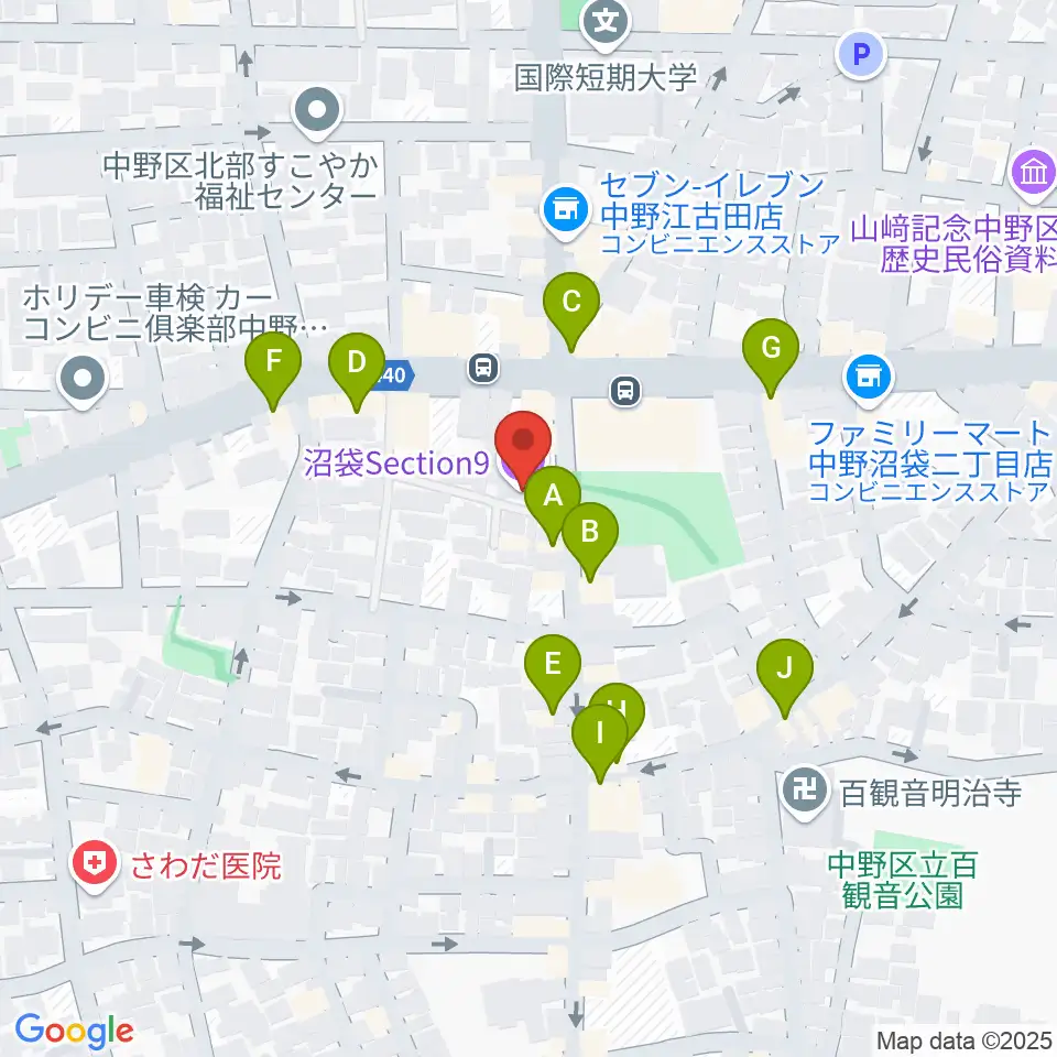 沼袋Section9周辺のファミレス・ファーストフード一覧地図