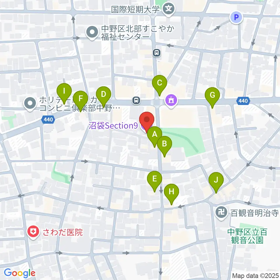 沼袋Section9周辺のファミレス・ファーストフード一覧地図