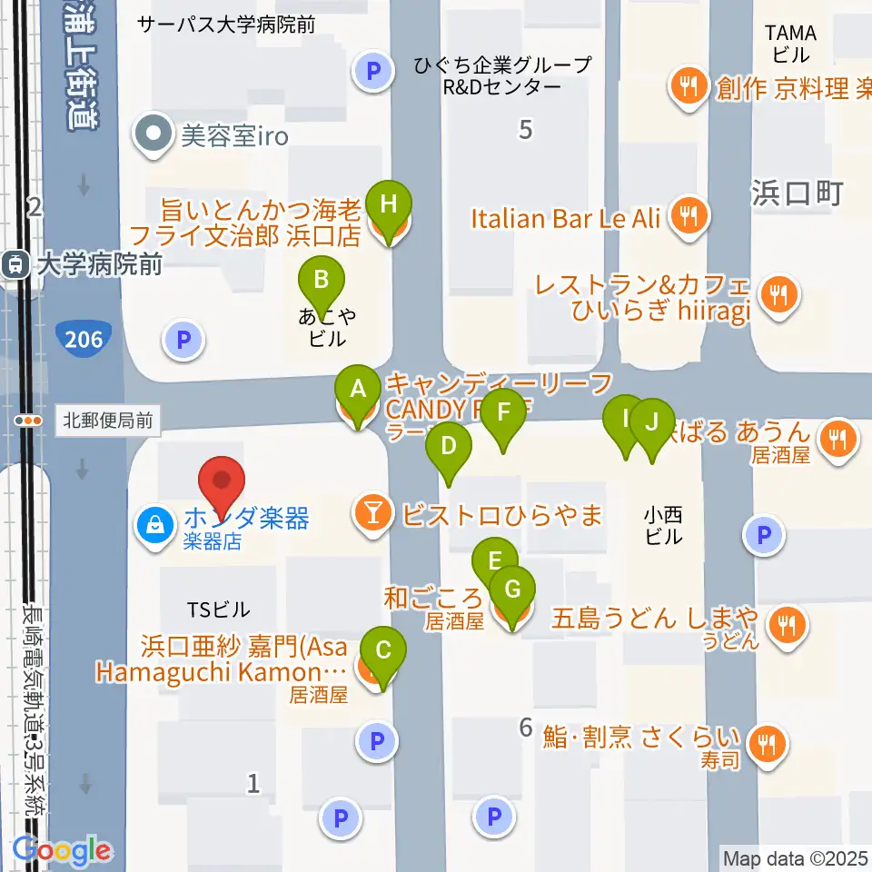 ホンダ楽器 アストロスペース周辺のファミレス・ファーストフード一覧地図