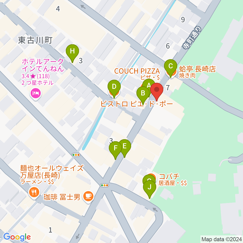 原楽器店周辺のファミレス・ファーストフード一覧地図