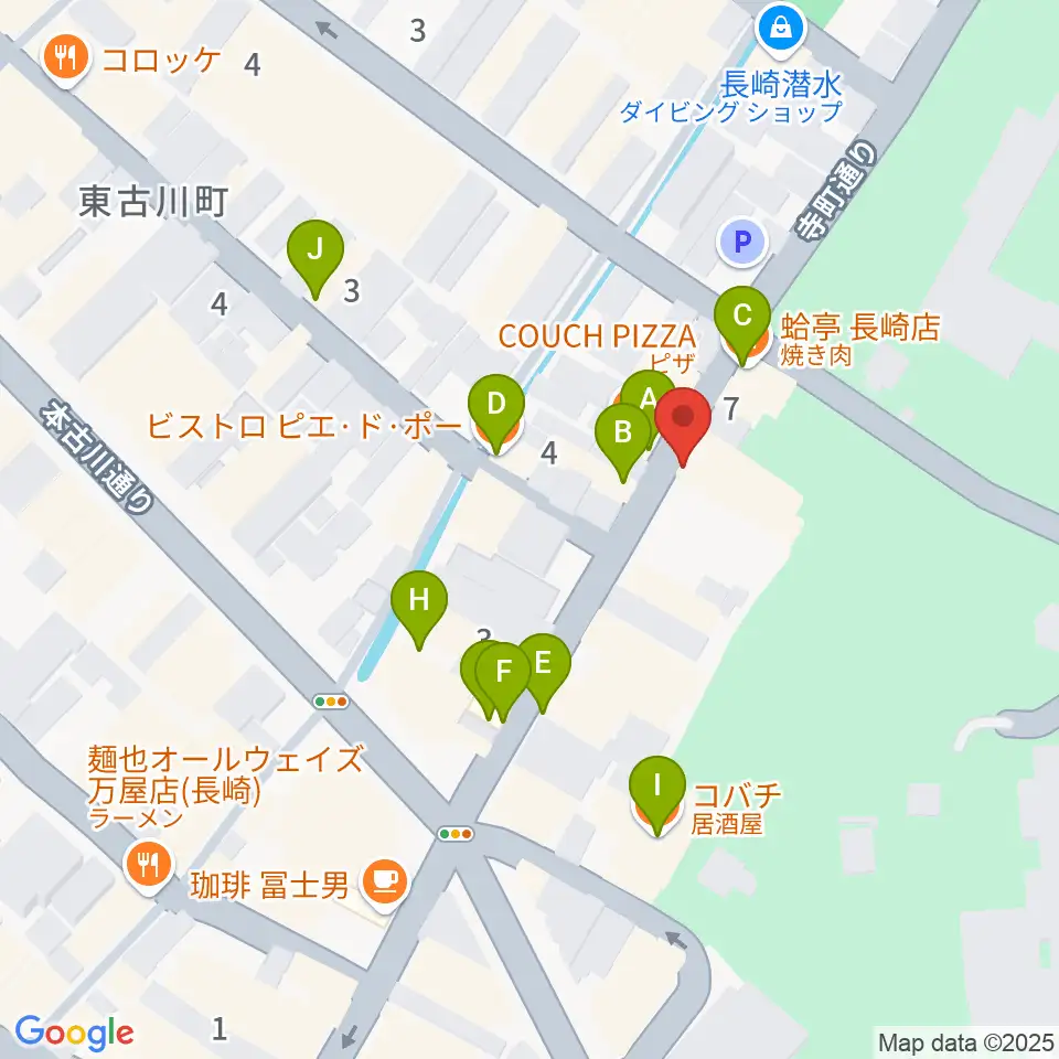 原楽器店周辺のファミレス・ファーストフード一覧地図