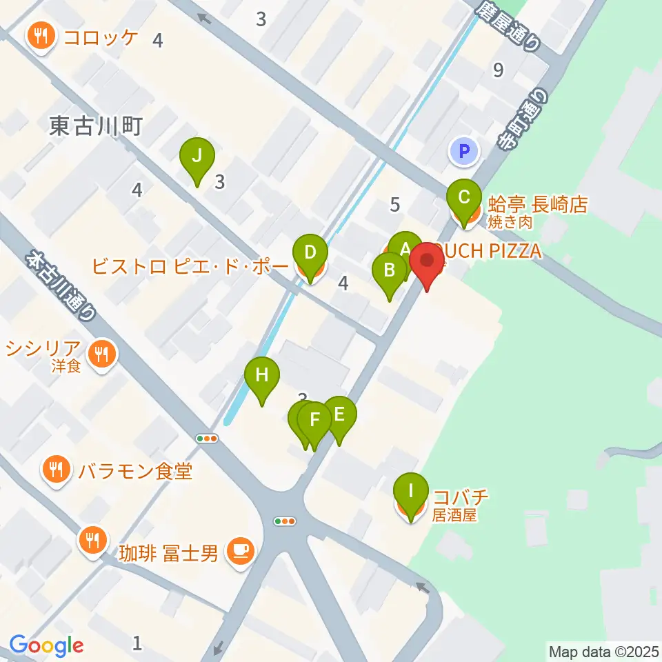 原楽器店周辺のファミレス・ファーストフード一覧地図