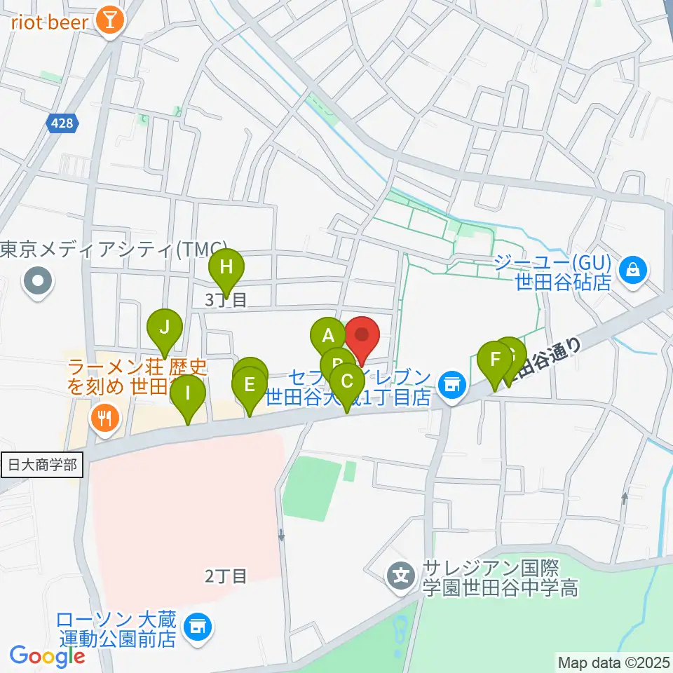MGS Music School 砧校周辺のファミレス・ファーストフード一覧地図