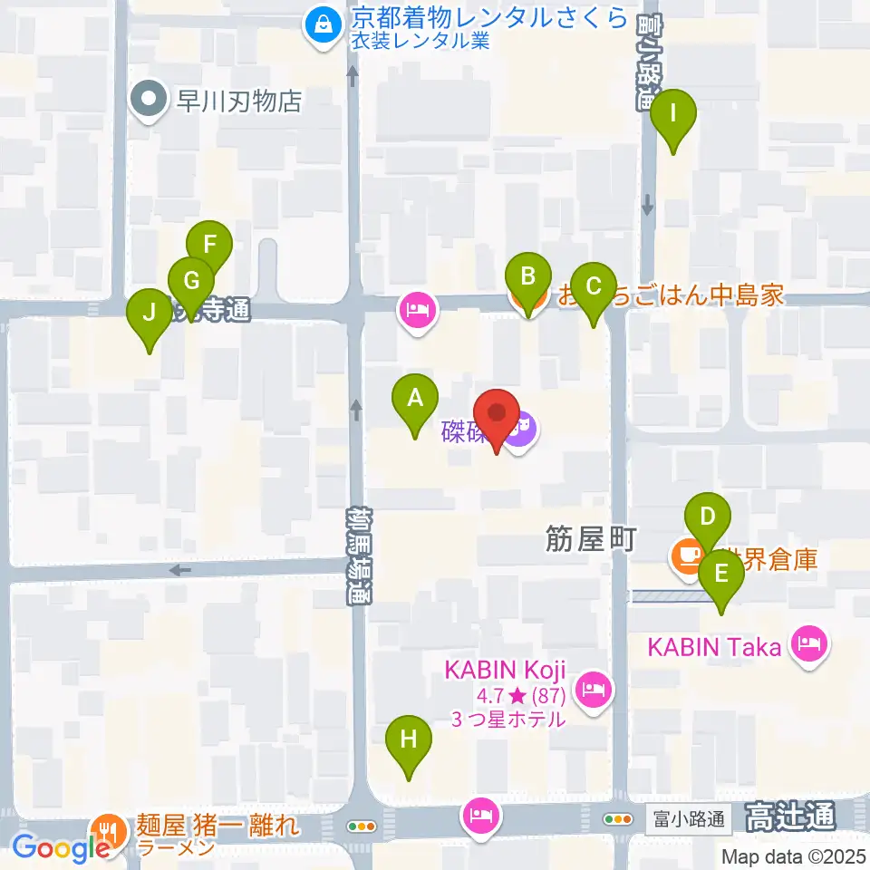 磔磔周辺のファミレス・ファーストフード一覧地図