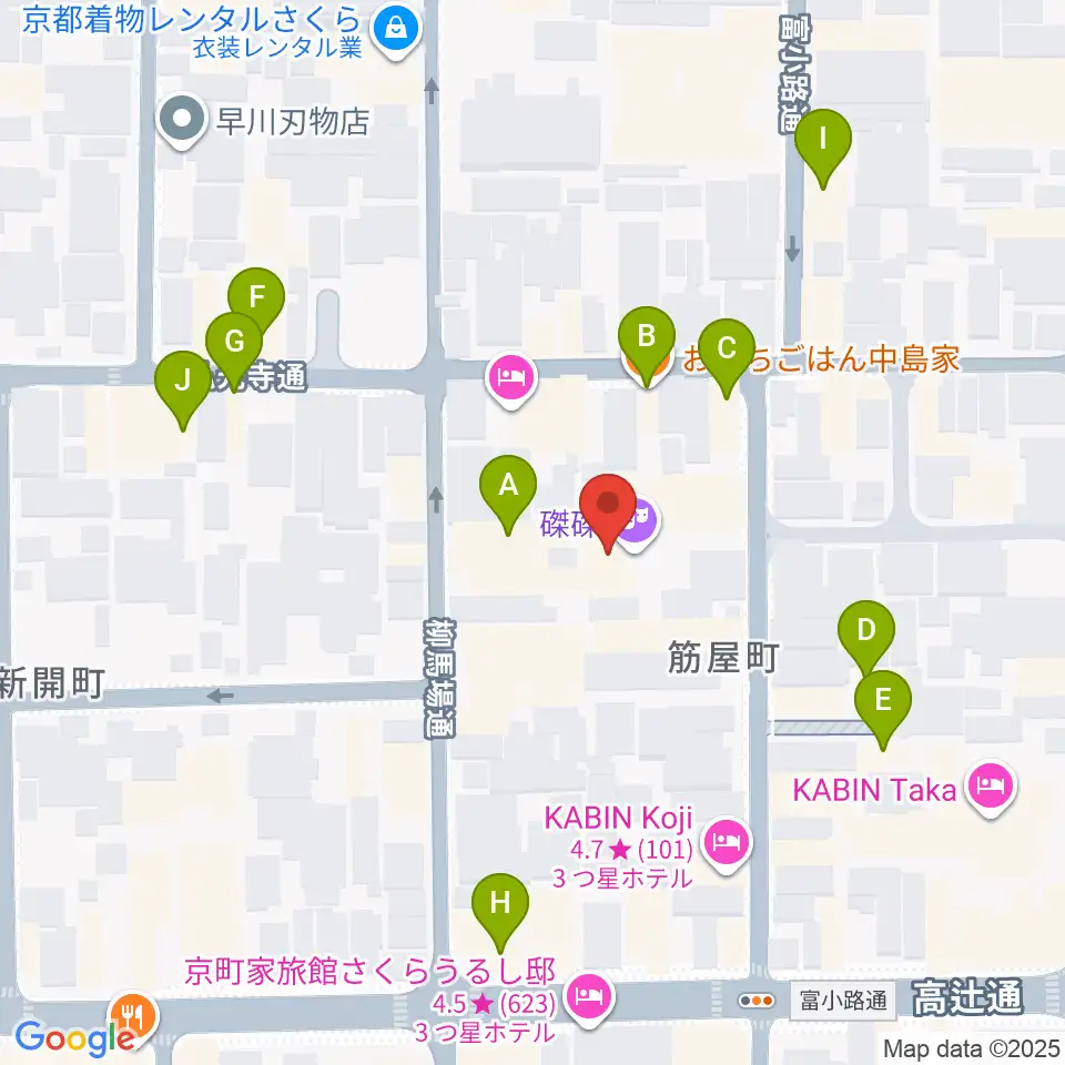 磔磔周辺のファミレス・ファーストフード一覧地図