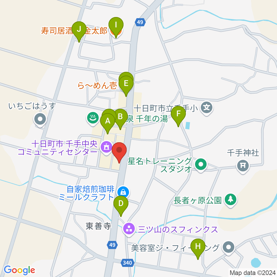 千年の森ホール周辺のファミレス・ファーストフード一覧地図