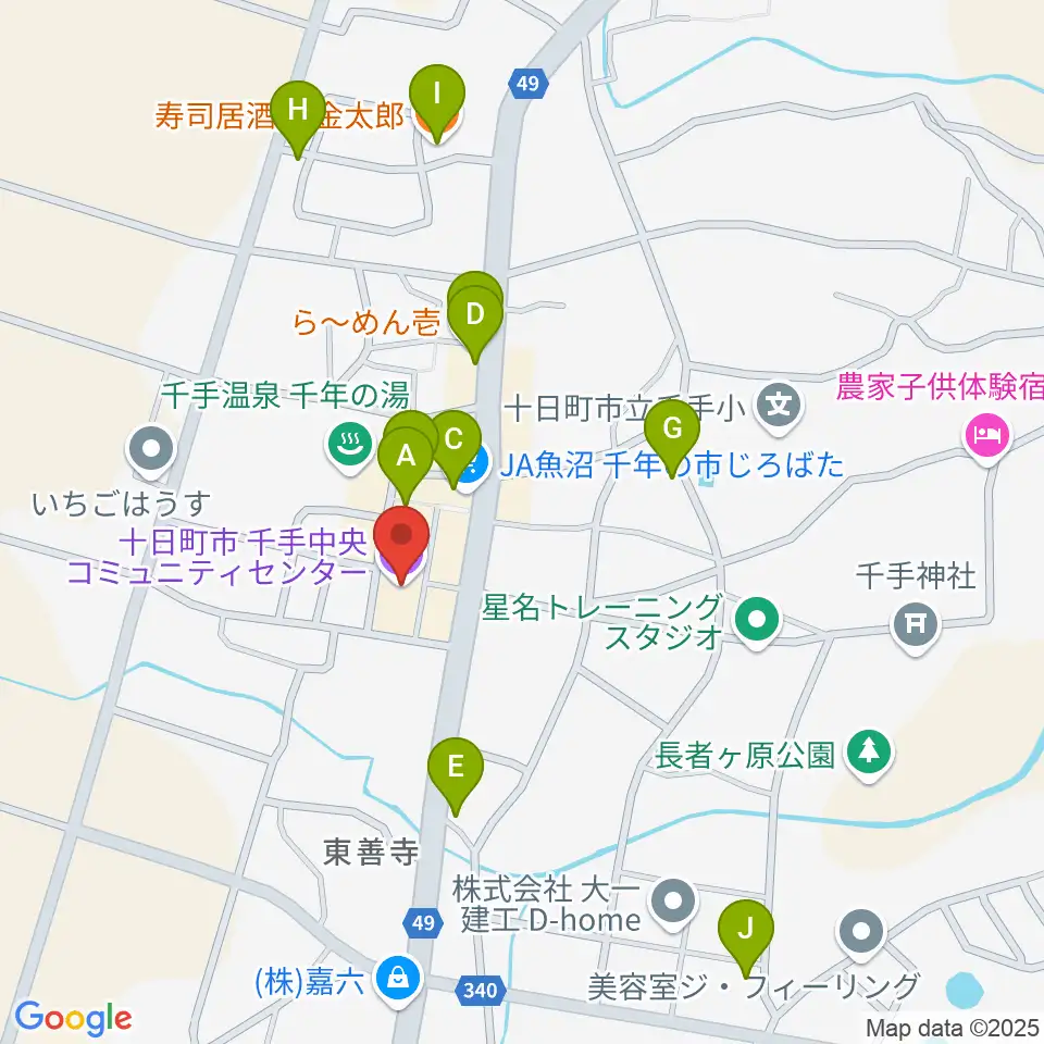 千手中央コミュニティセンター周辺のファミレス・ファーストフード一覧地図