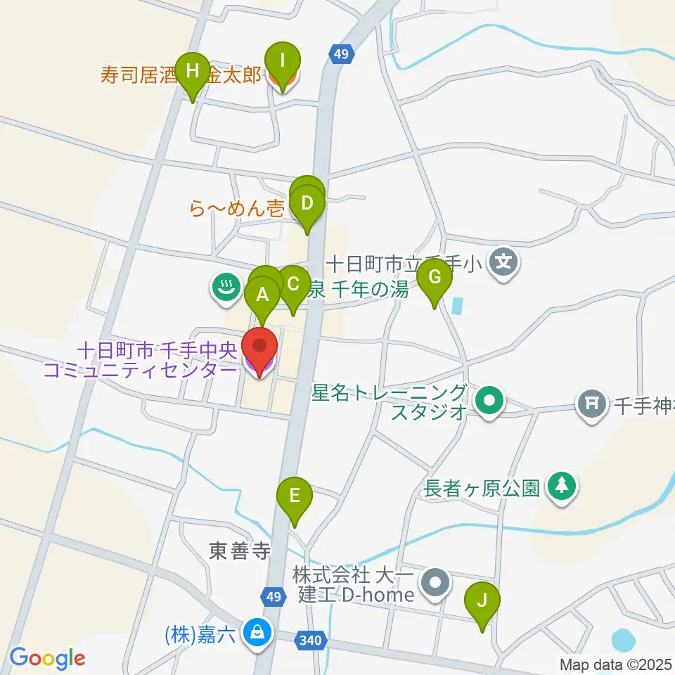 千手中央コミュニティセンター周辺のファミレス・ファーストフード一覧地図