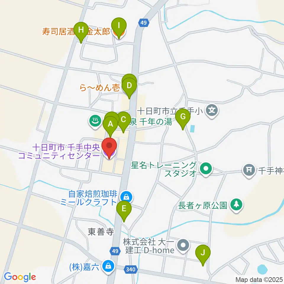 千手中央コミュニティセンター周辺のファミレス・ファーストフード一覧地図