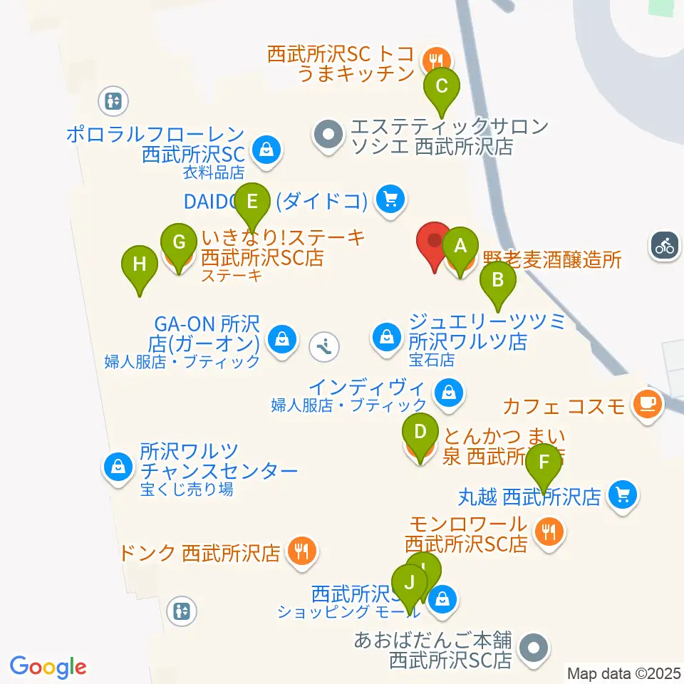山野楽器 ワルツ所沢店周辺のファミレス・ファーストフード一覧地図