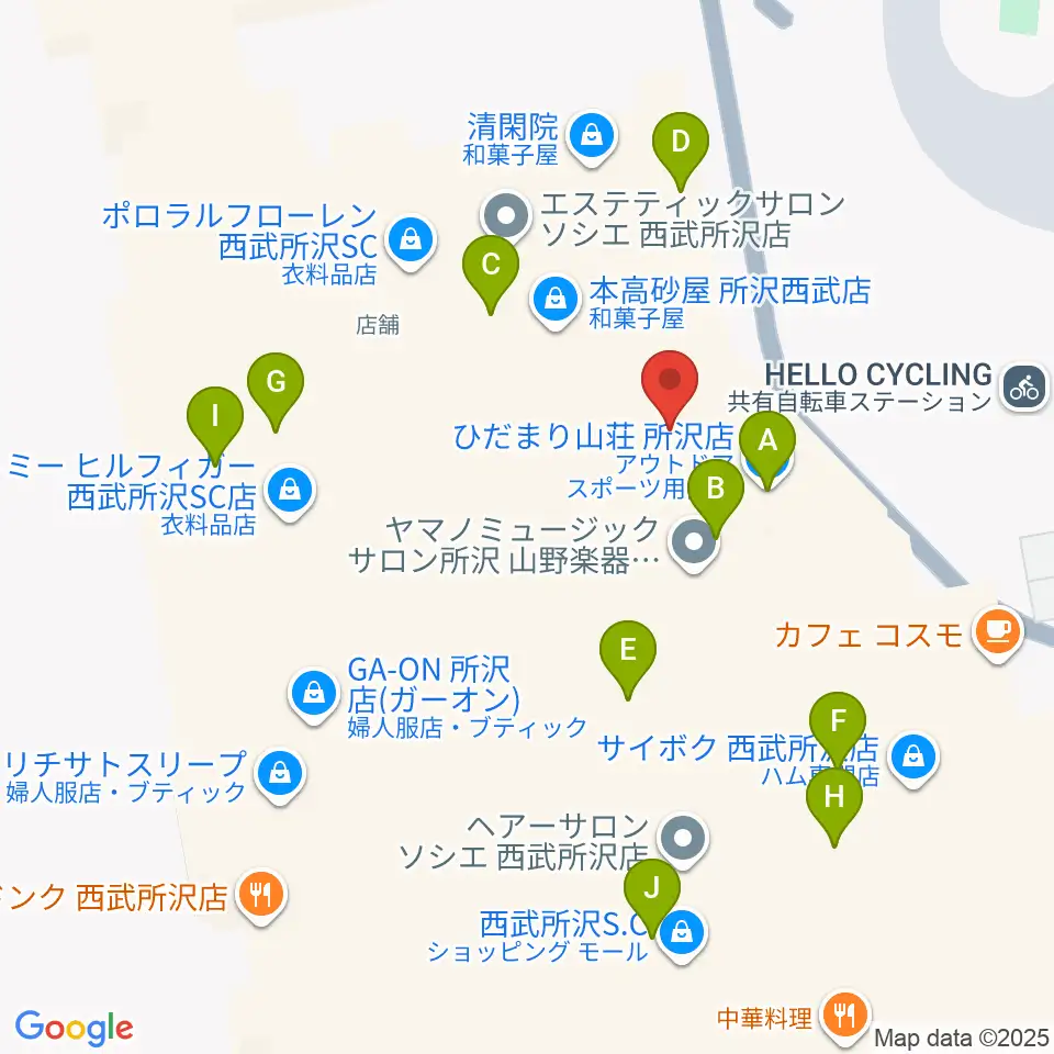 山野楽器 ワルツ所沢店周辺のファミレス・ファーストフード一覧地図