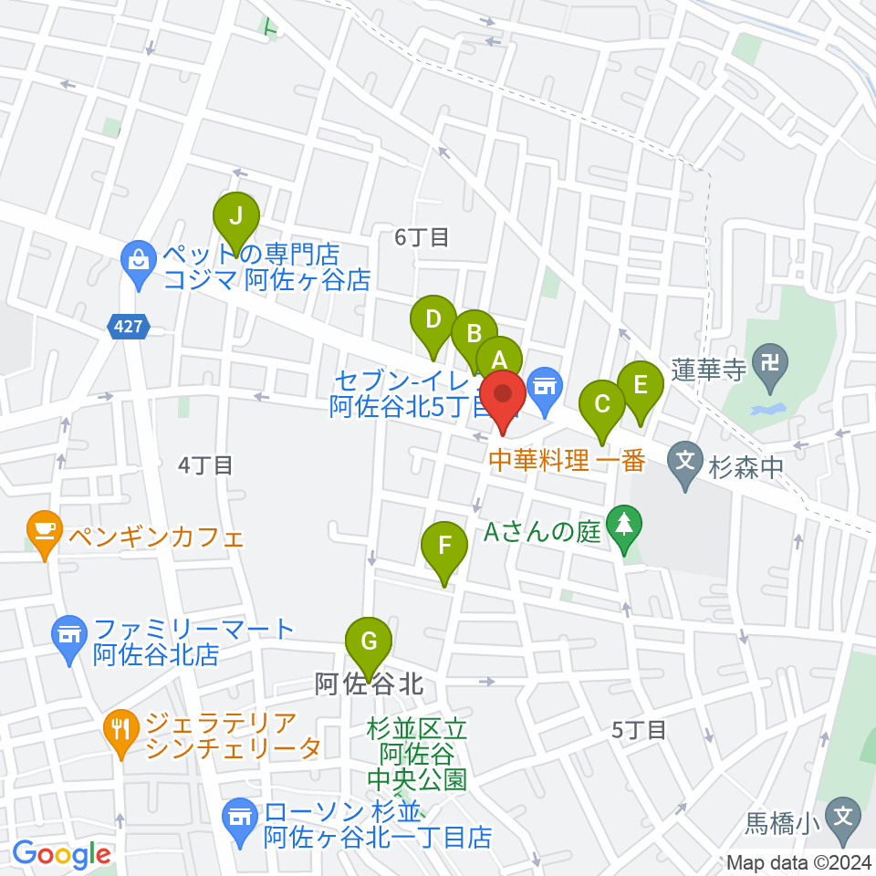 阿佐ヶ谷家劇場周辺のファミレス・ファーストフード一覧地図