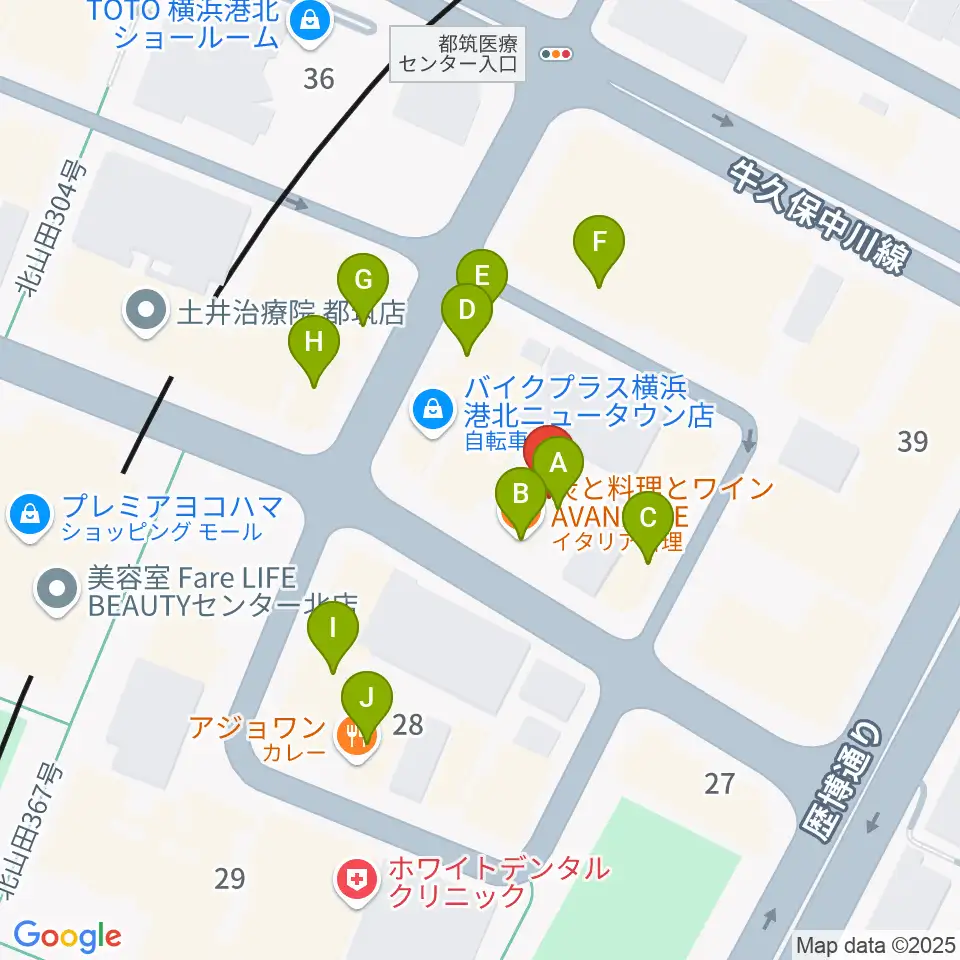 音楽教室IROHA周辺のファミレス・ファーストフード一覧地図