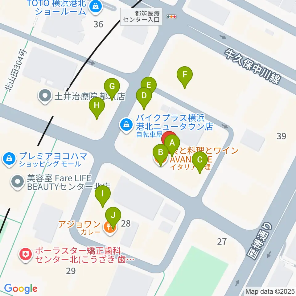 音楽教室IROHA周辺のファミレス・ファーストフード一覧地図