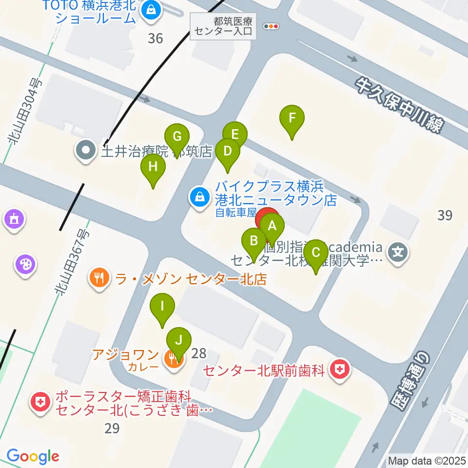 音楽教室IROHA周辺のファミレス・ファーストフード一覧地図