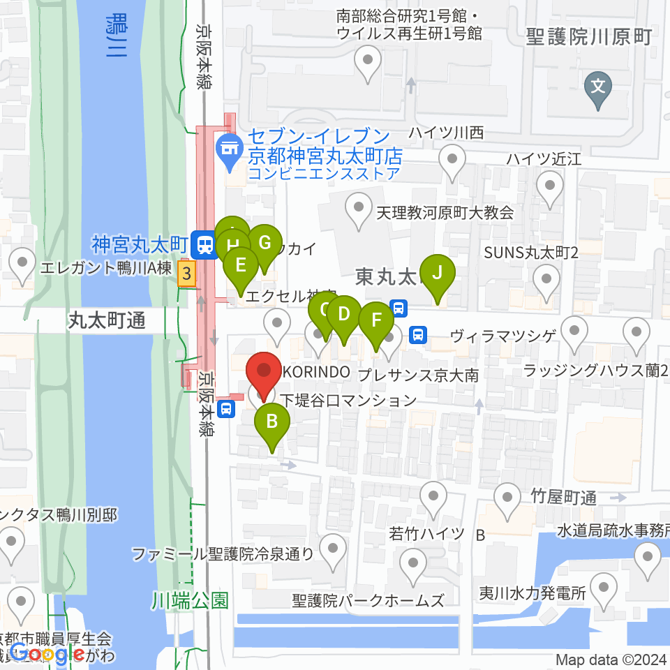 京都メトロ周辺のファミレス・ファーストフード一覧地図