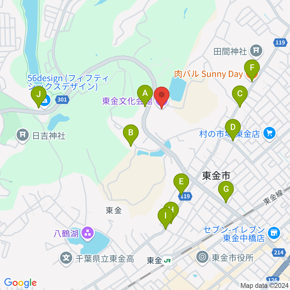 東金文化会館周辺のファミレス・ファーストフード一覧地図