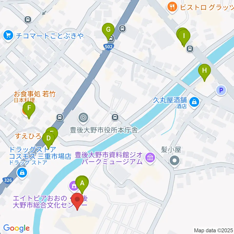 豊後大野市総合文化センター エイトピアおおの周辺のファミレス・ファーストフード一覧地図