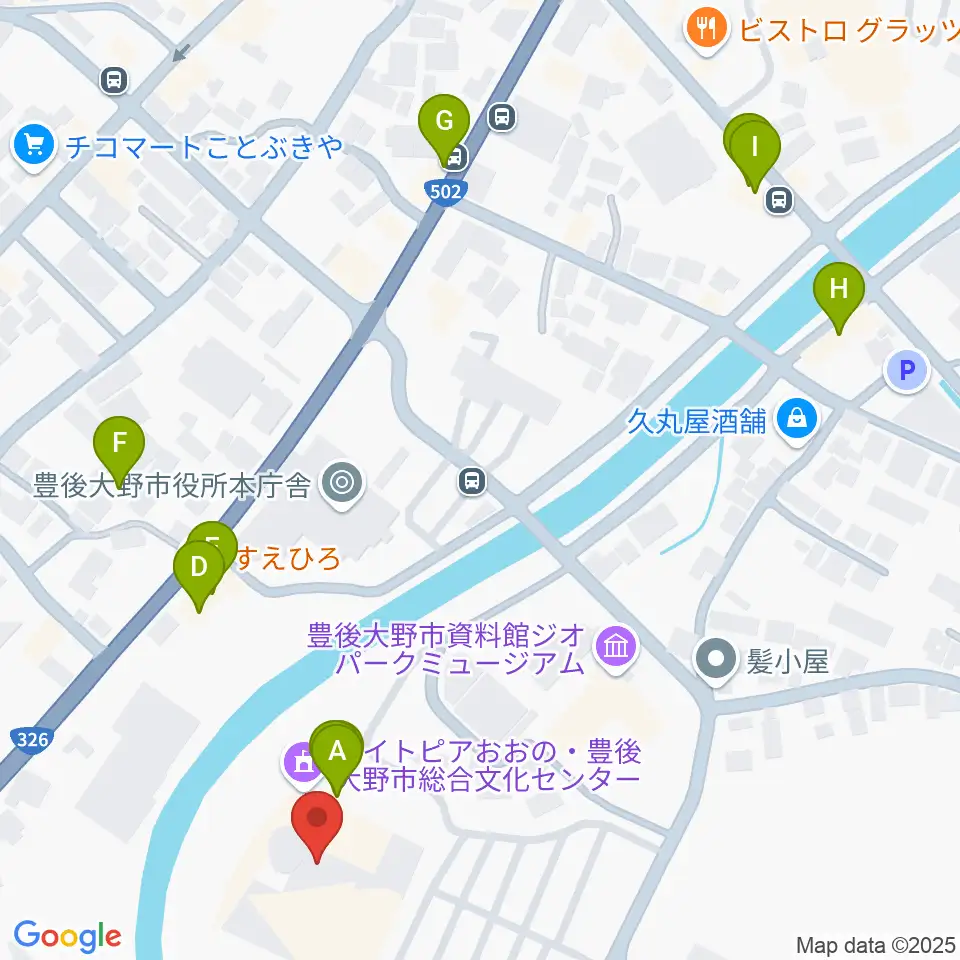 豊後大野市総合文化センター エイトピアおおの周辺のファミレス・ファーストフード一覧地図