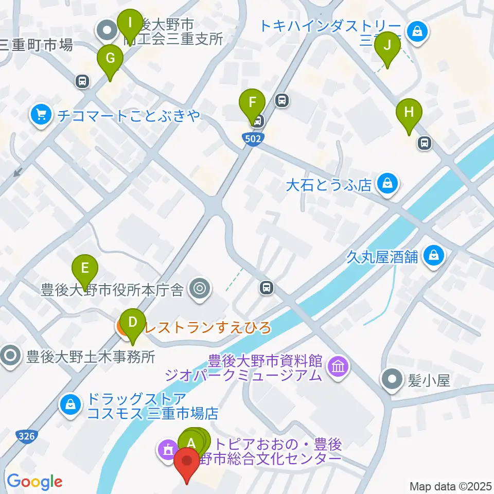 豊後大野市総合文化センター エイトピアおおの周辺のファミレス・ファーストフード一覧地図