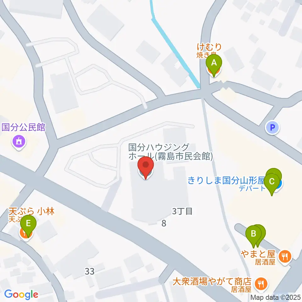 国分ハウジングホール 霧島市民会館周辺のファミレス・ファーストフード一覧地図
