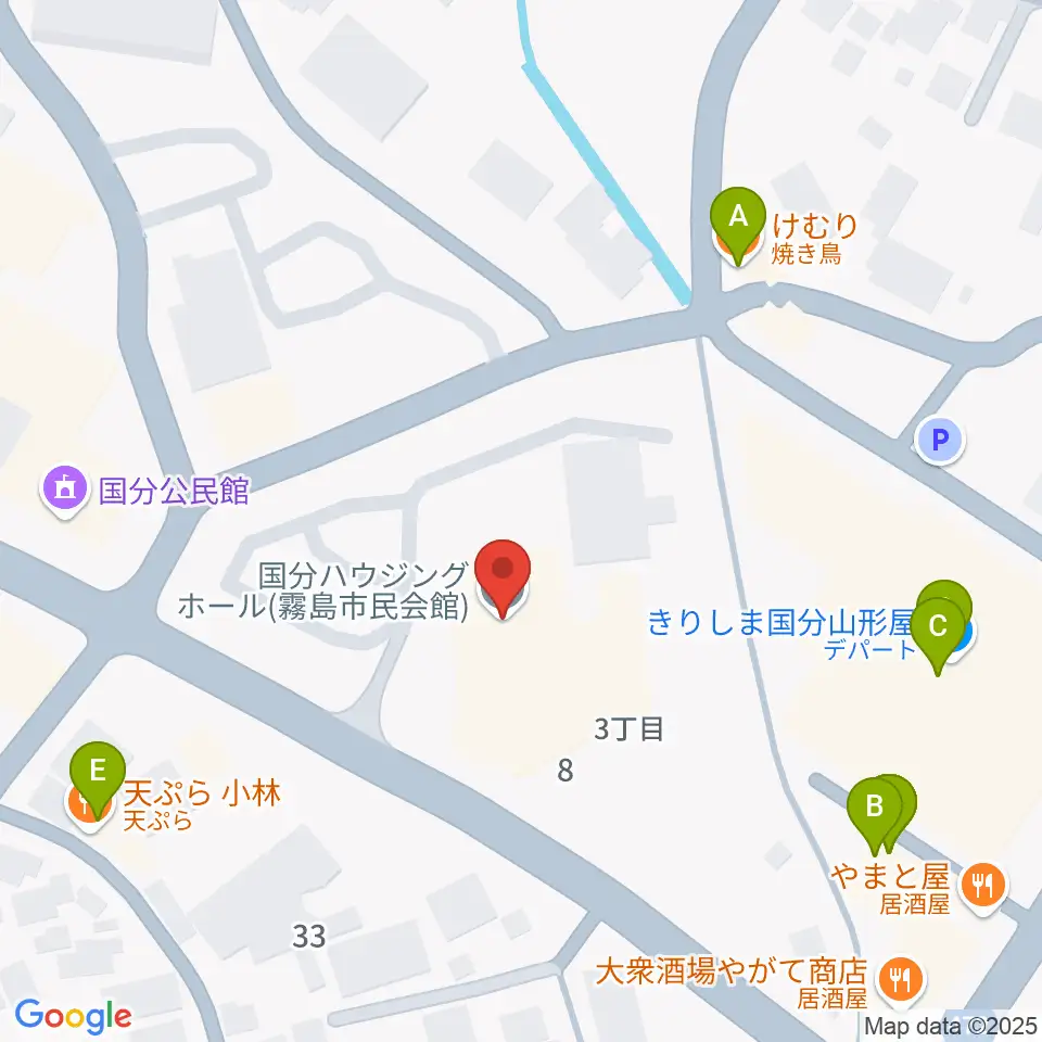 国分ハウジングホール 霧島市民会館周辺のファミレス・ファーストフード一覧地図