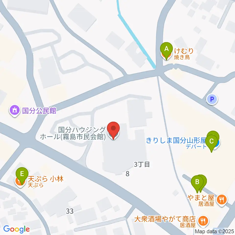 国分ハウジングホール 霧島市民会館周辺のファミレス・ファーストフード一覧地図