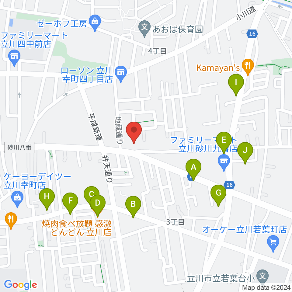 CHABOHIBA HALL（チャボヒバホール）周辺のファミレス・ファーストフード一覧地図